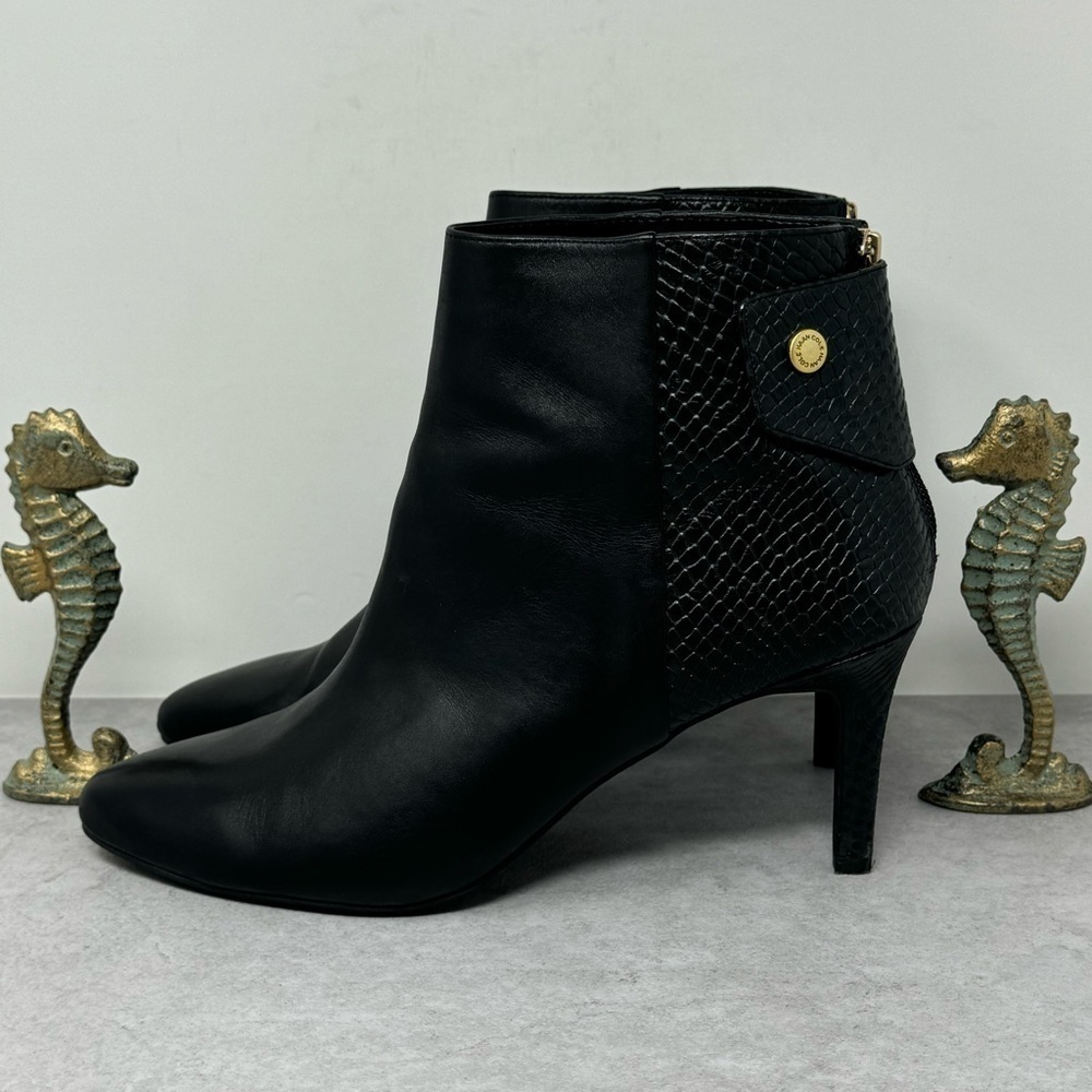 Cole Haan Grand Os Claremont Black Smooth Embossed Leather Bootie Womens Sz 10 B